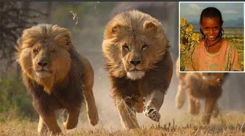 Ethopian Girl Guarded by Lions