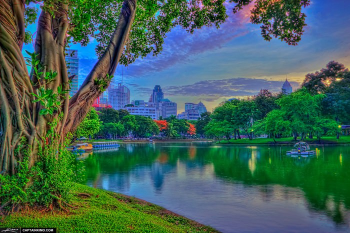 Lumpini Park Bangkok Thailand at Lake Before Sunrise
